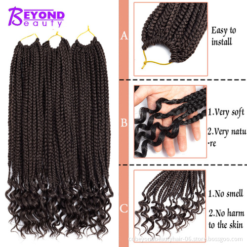 14 18 inch Box Braids Curly End Crochet Hair 22 Roots / Pack Bulk Small Jumbo Braids Curly End Synthetic Braiding Hair